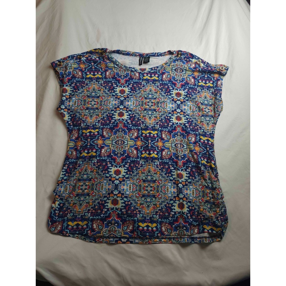 Kristin Nicole Top Women 2X Plus Boho Tribal Artsy Print Vibrant Festival Summer